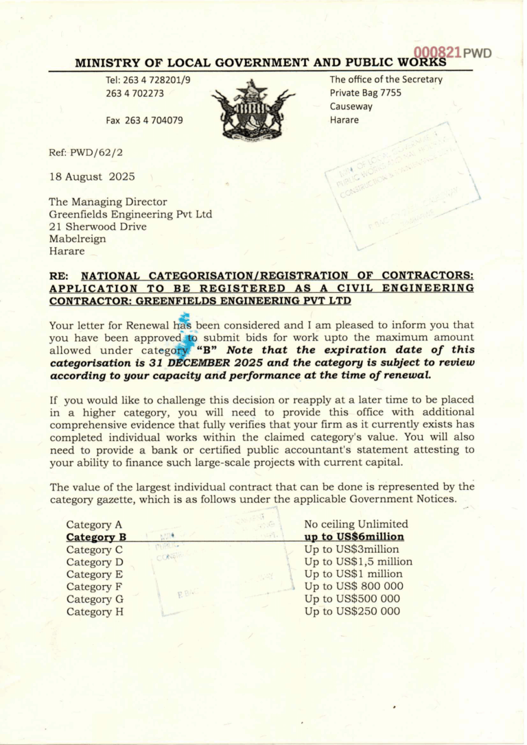 Registered Contractors Certificate